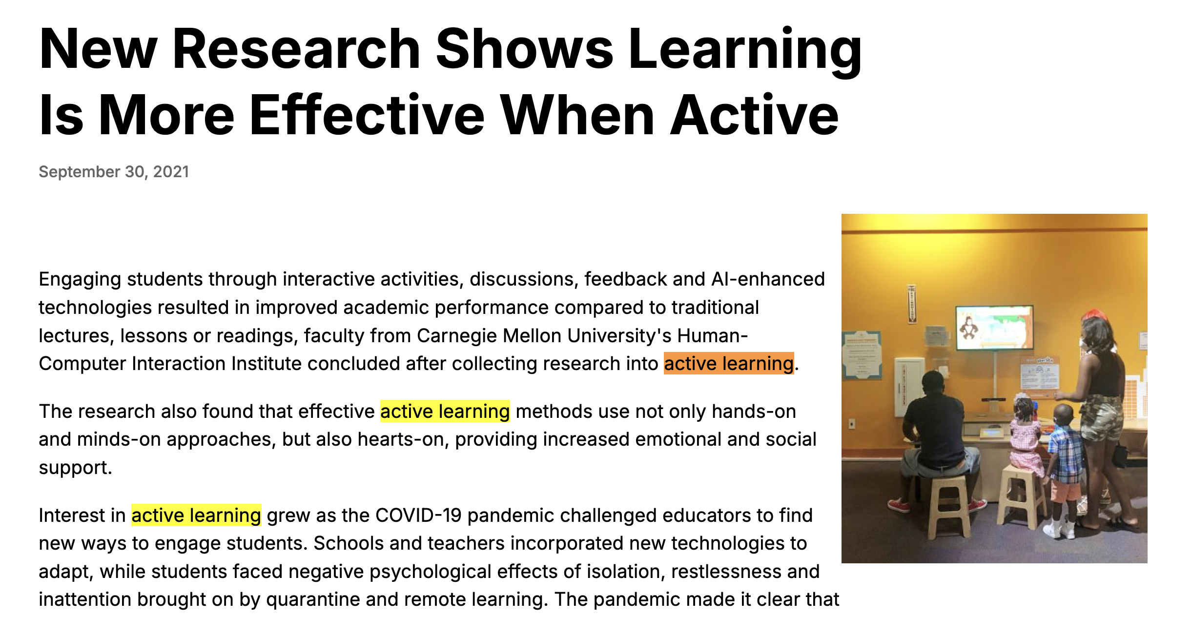 Research by Carnegie Meollon University on Active Learning